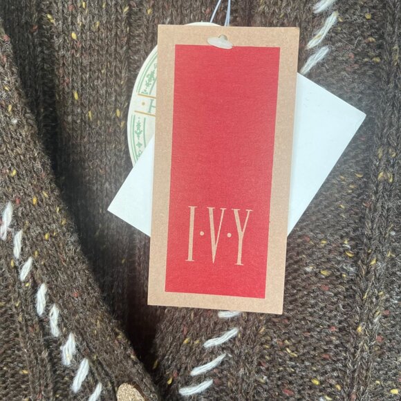 IVY Wool Blend Hand Embroidery Knit Vest Womens Small Brown New - Picture 10 of 12